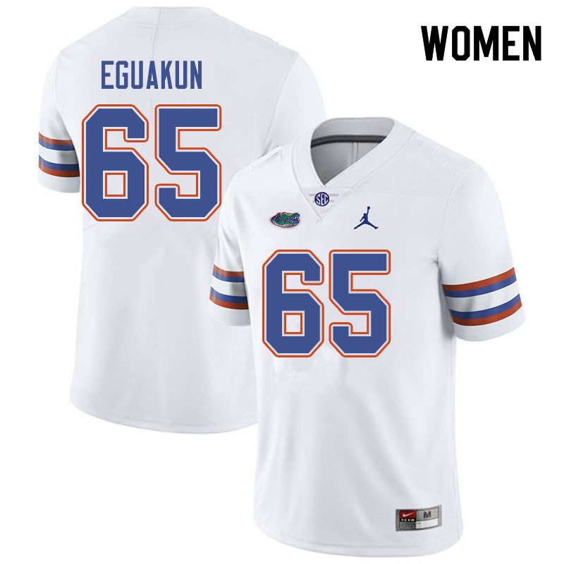 Women's NCAA Florida Gators Kingsley Eguakun #65 Stitched Authentic Jordan Brand White College Football Jersey RLY5465CA